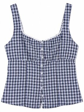 Hollister Blue Plaid Button Front Tank Top XS Cottagecore Y2K 100% Cotton